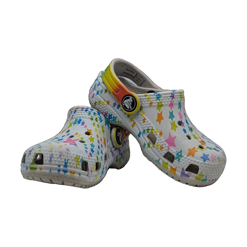 Crocs Classic Rainbow Star Print Clogs Size Toddler 7